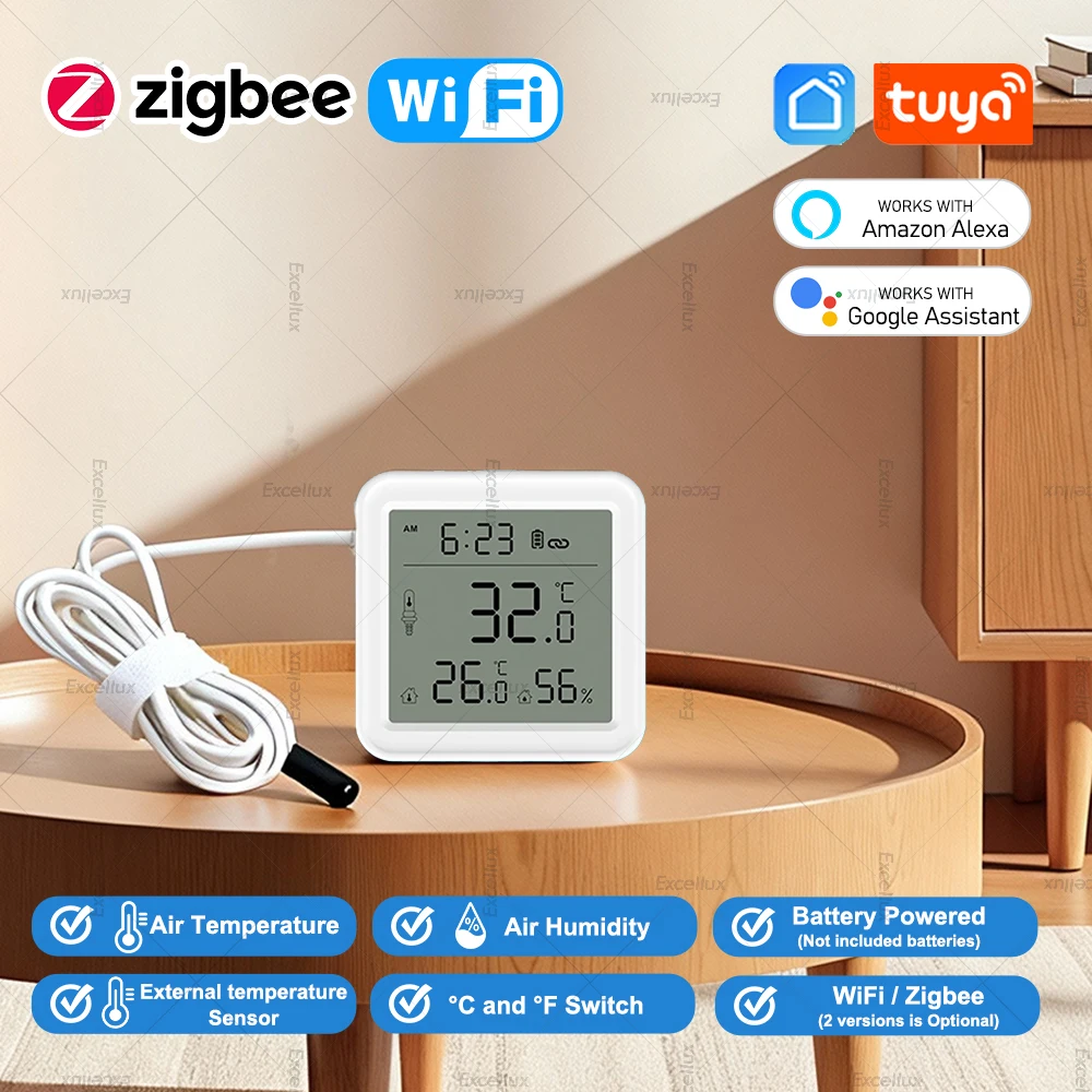 Tuya WiFi Zigbee Temperature Humidity Meter with External Probe Sensor Digital LCD Screen ThermoHygrometer for Fish Tank Freezer
Tuya WiFi Zigbee Temperature Humidity Meter with External Probe Sensor Digital LCD Screen ThermoHygrometer for Fish Tank Freezer