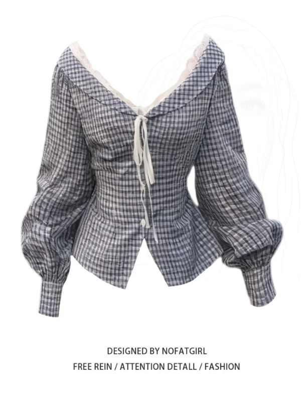 Женская винтажная блузка больших размеров в клетку с кружевной отделкой, V-образным вырезом и длинными рукавами, осенний дизайн, антивозрастной эффект, корейский стиль
Женская винтажная блузка больших размеров в клетку с кружевной отделкой, V-образным вырезом и длинными рукавами, осенний дизайн, антивозрастной эффект, корейский стиль