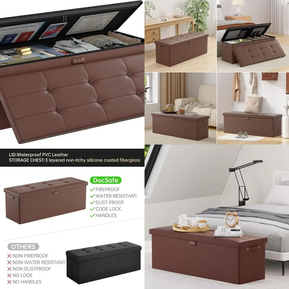 Brown Leather Storage Ottoman Bench with Lock, Fireproof & Waterproof, Suitable for Bedroom, Living Room, Home Office, 15x43x15
Brown Leather Storage Ottoman Bench with Lock, Fireproof & Waterproof, Suitable for Bedroom, Living Room, Home Office, 15x43x15