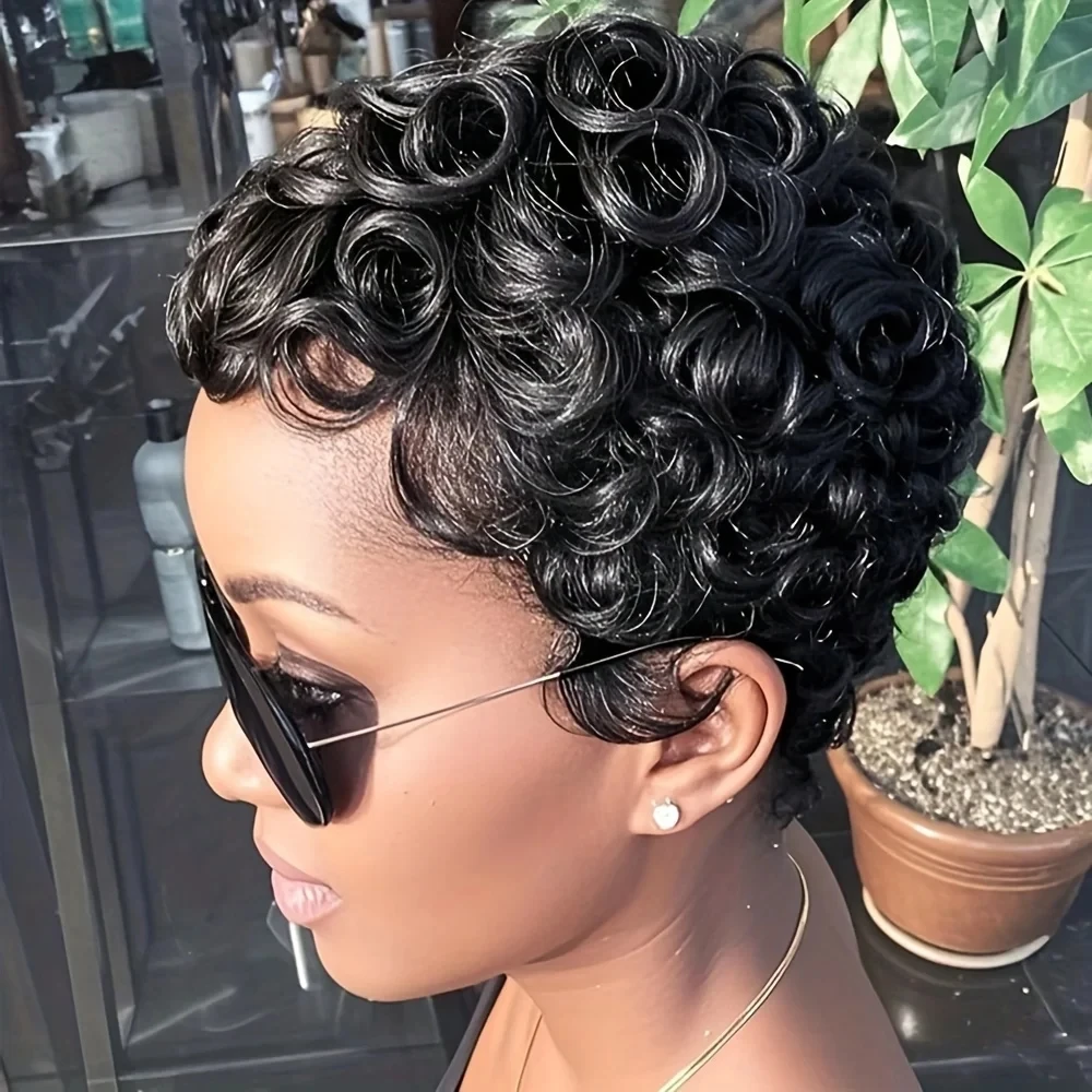 Short Wavy Curly Pixie Cut Full Machine Made Human Hair Wigs With Bang For Black Women Remy Brazilian Hair Pixie Cut Wig
Short Wavy Curly Pixie Cut Full Machine Made Human Hair Wigs With Bang For Black Women Remy Brazilian Hair Pixie Cut Wig