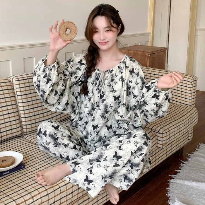 spring thin cotton Long Sleeve and Long Pants Sleepwear autumn Floral print green Pajamas Sets Women Cozy Pyjamas soft homewear
spring thin cotton Long Sleeve and Long Pants Sleepwear autumn Floral print green Pajamas Sets Women Cozy Pyjamas soft homewear