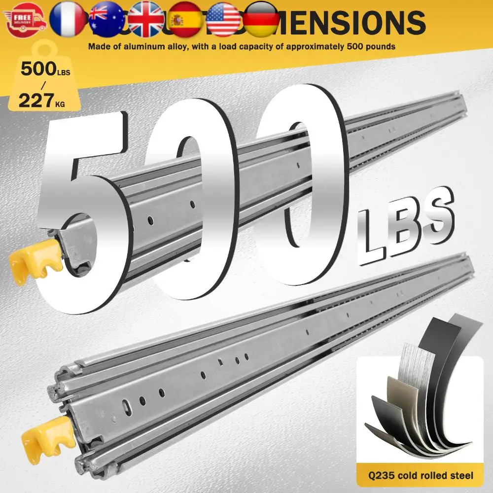 1 pair of 500 lb heavy-duty drawer slides with locks 72 inches 1800-3600mm. (80)
1 pair of 500 lb heavy-duty drawer slides with locks 72 inches 1800-3600mm. (80)