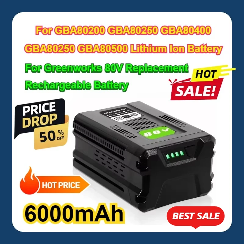 For Greenworks 80V Replacement Rechargeable Battery 6.0Ah For GBA80200 GBA80400 GBA80250 GBA80250 GBA80500 Lithium Ion Battery
For Greenworks 80V Replacement Rechargeable Battery 6.0Ah For GBA80200 GBA80400 GBA80250 GBA80250 GBA80500 Lithium Ion Battery