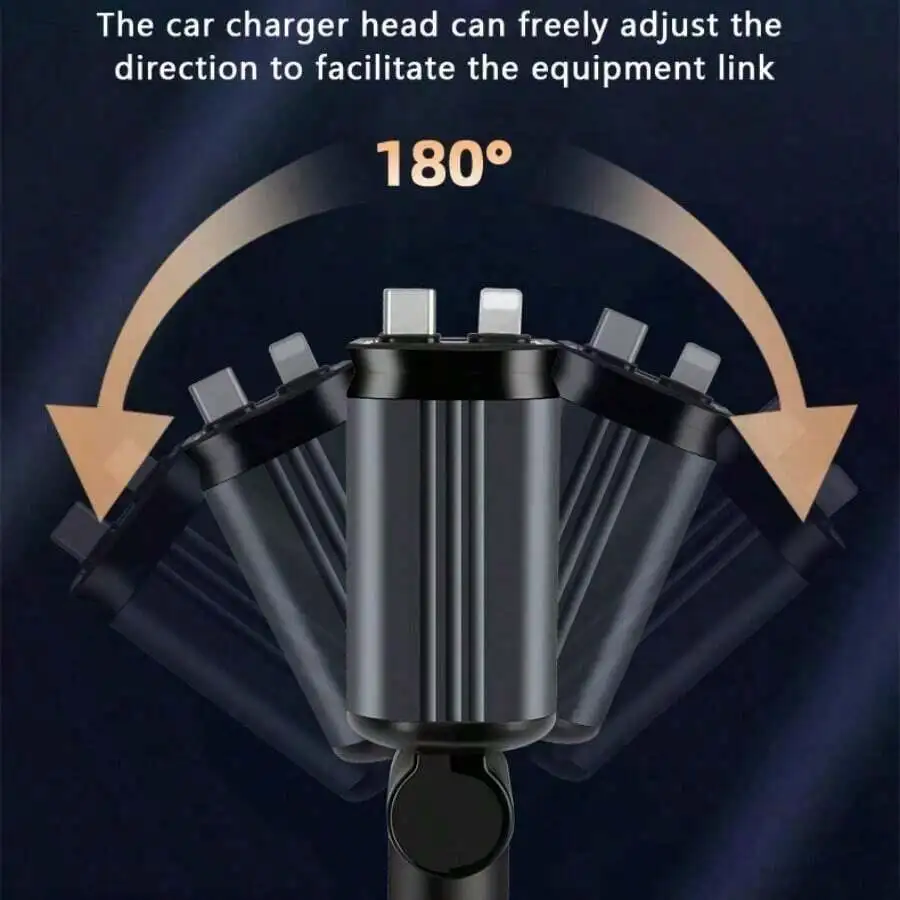 180° Rotatable Car Charger With Dual Retractable Cables 4-In-1 Fast Charging Port Ambient Light Projector For iPhone Android
180° Rotatable Car Charger With Dual Retractable Cables 4-In-1 Fast Charging Port Ambient Light Projector For iPhone Android