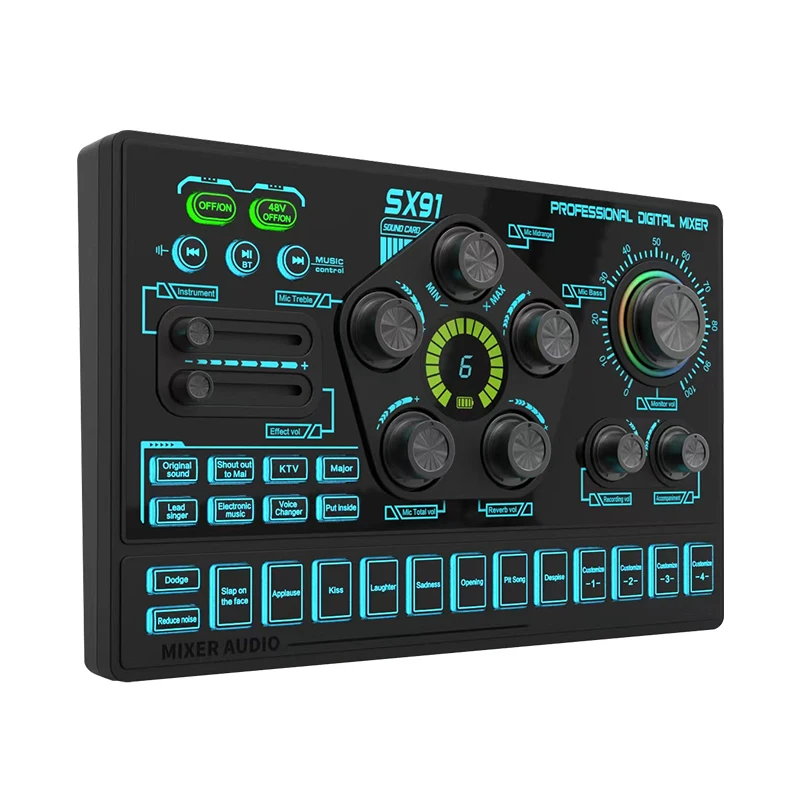 Sx91 Live Sound Card/Game Audio Mixer, Streaming Rgb Pc Mixer, with Xlr Microphone Interface, 48V Phantom Power Supply, Suitable for Announcement/Recording/Vocado/Phonic
Sx91 Live Sound Card/Game Audio Mixer, Streaming Rgb Pc Mixer, with Xlr Microphone Interface, 48V Phantom Power Supply, Suitable for Announcement/Recording/Vocado/Phonic