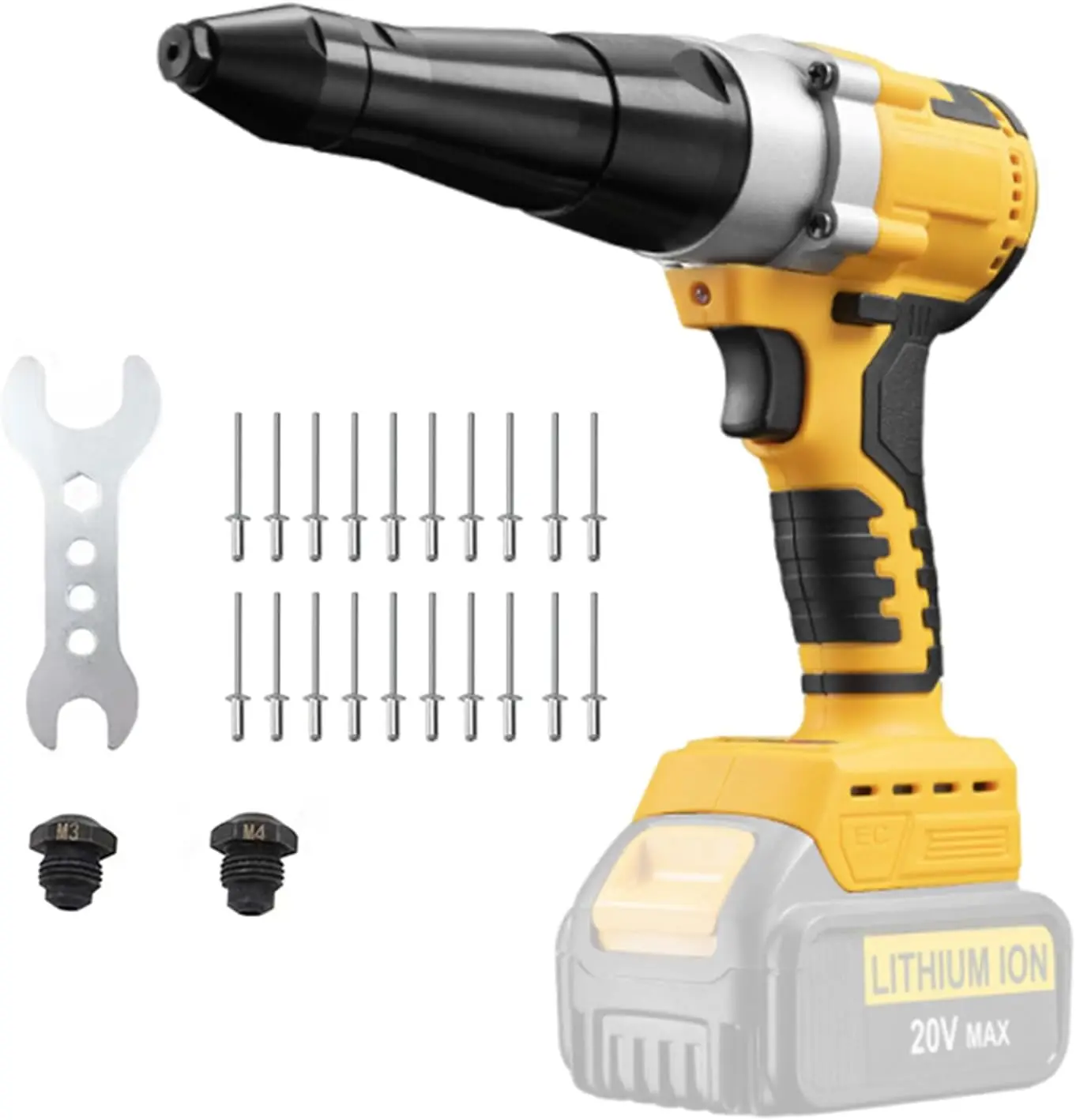Cordless Rivet Gun for 20V Battery, Brushless Blind Riveter Tool Kit for 1/8", 5/32", 3/16" Rivets (Tool Only)
Cordless Rivet Gun for 20V Battery, Brushless Blind Riveter Tool Kit for 1/8", 5/32", 3/16" Rivets (Tool Only)