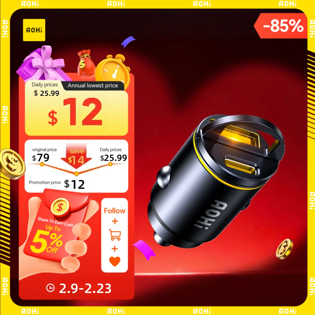 Быстрое автомобильное зарядное устройство AOHI SUPERAUTO PD 45 Вт (USB-C и USB-A)
Быстрое автомобильное зарядное устройство AOHI SUPERAUTO PD 45 Вт (USB-C и USB-A)