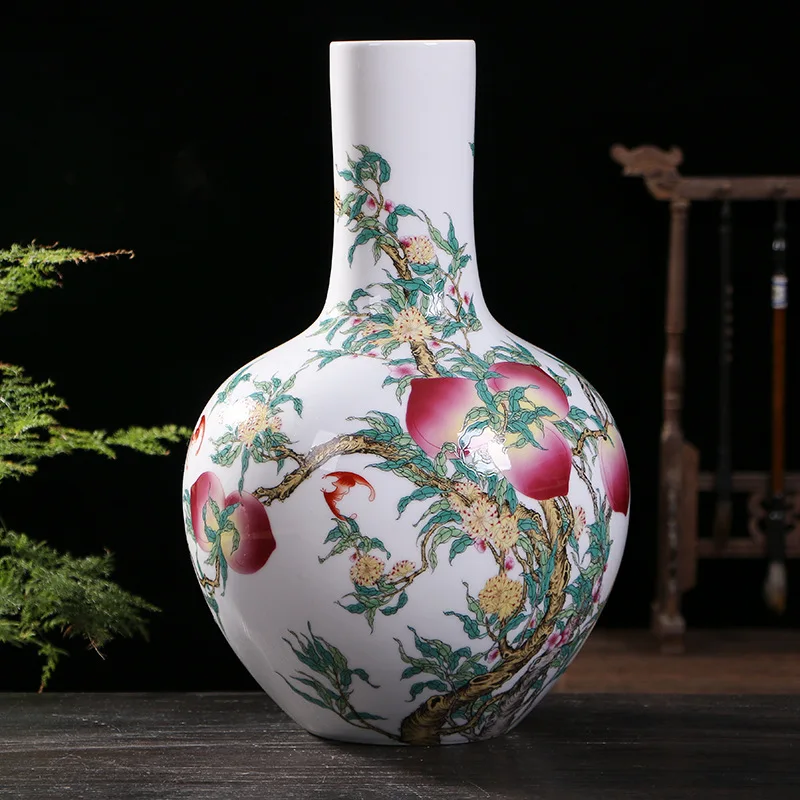 X-23 Antique Chinese pastel nine peach celestial ball vase, vase decorative ornament, home living room porcelain
X-23 Antique Chinese pastel nine peach celestial ball vase, vase decorative ornament, home living room porcelain