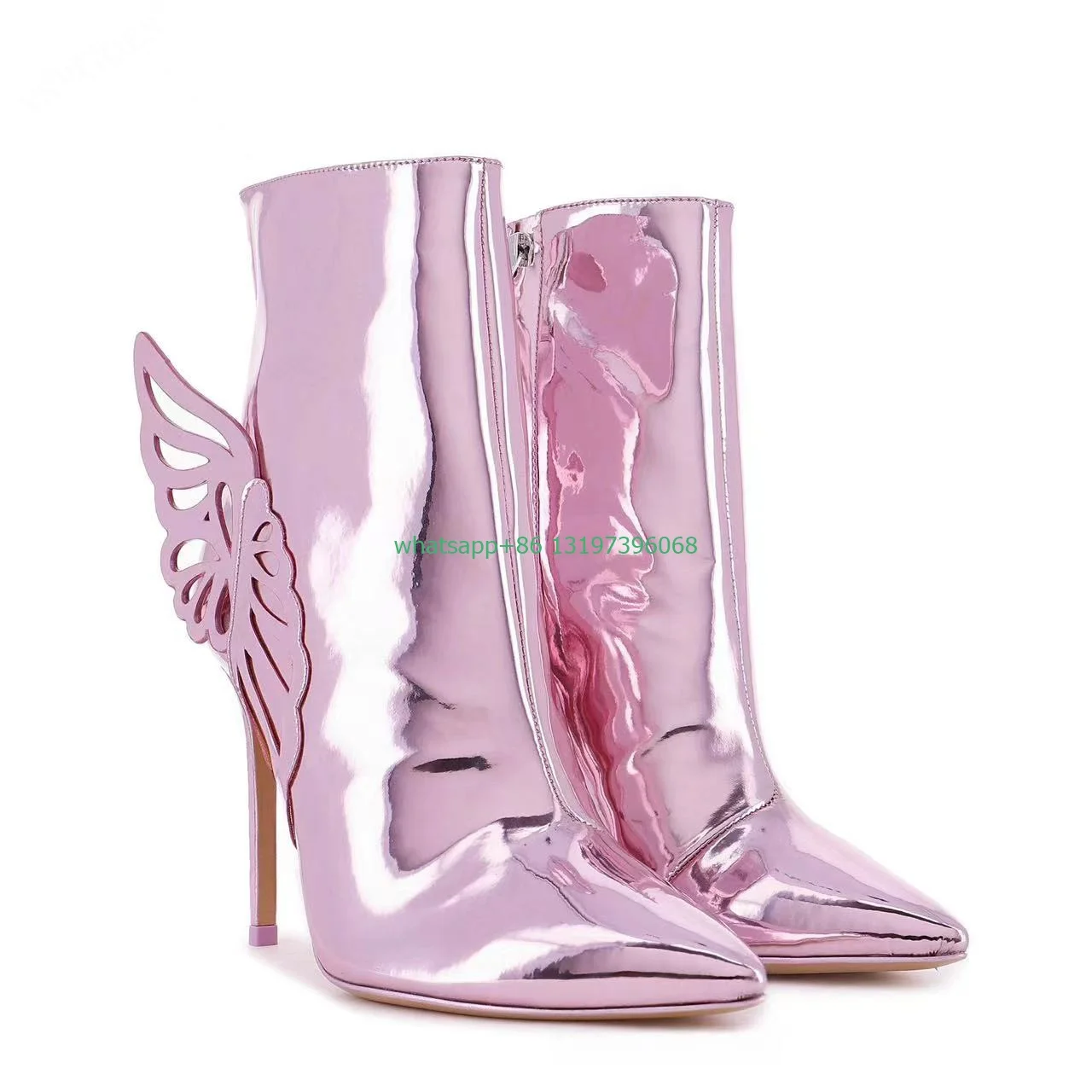 Lady pink metallic fabric 3D butterfly ankle boots pointed toe gold color wings design elegant boots stiletto heel running shoes
Lady pink metallic fabric 3D butterfly ankle boots pointed toe gold color wings design elegant boots stiletto heel running shoes
