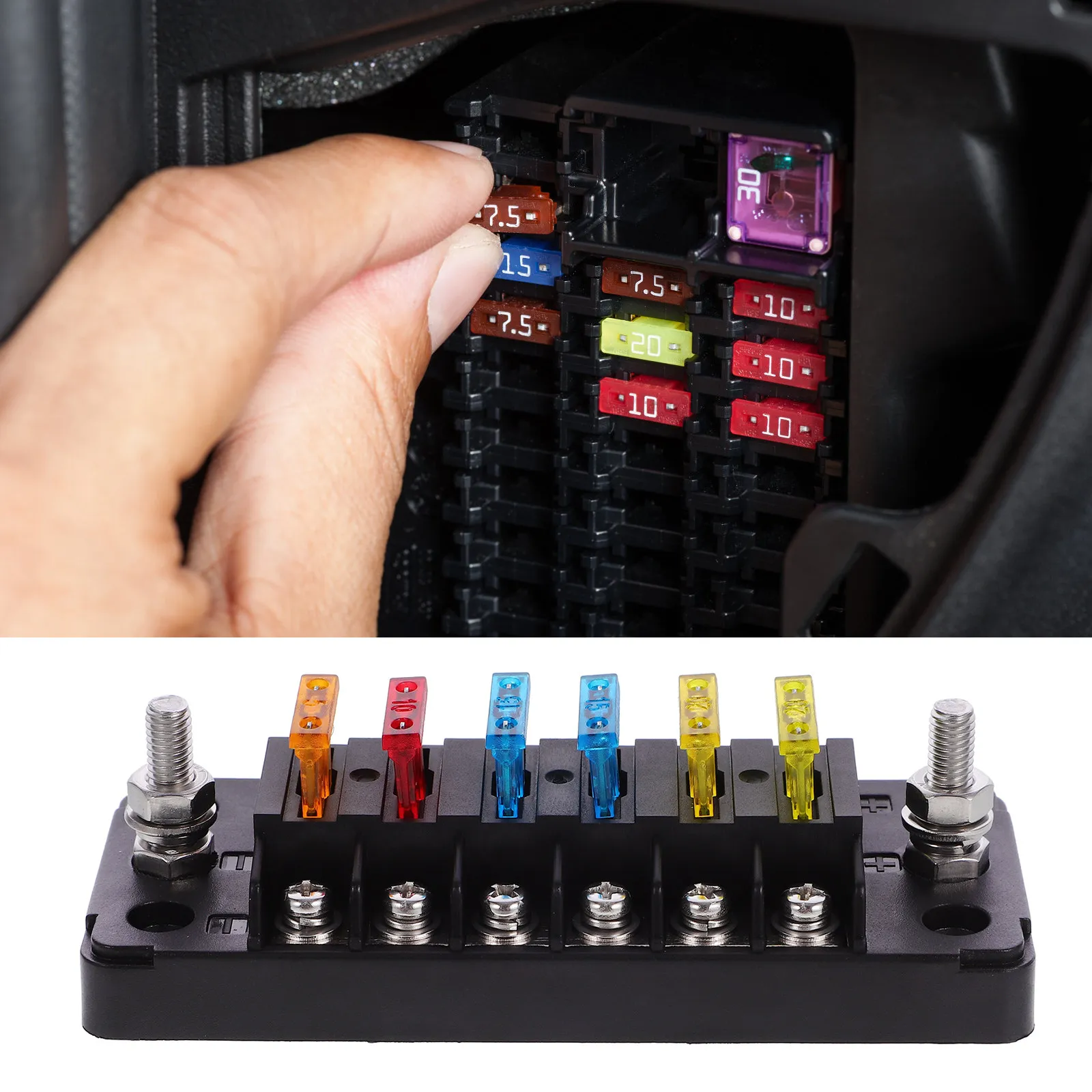 1Set 6 Way Automotive Fuse Block 1 in 6 Out Fused Distribution Block for Car Boat Motorcycle Marine Electrical System Fuse Panel
1Set 6 Way Automotive Fuse Block 1 in 6 Out Fused Distribution Block for Car Boat Motorcycle Marine Electrical System Fuse Panel