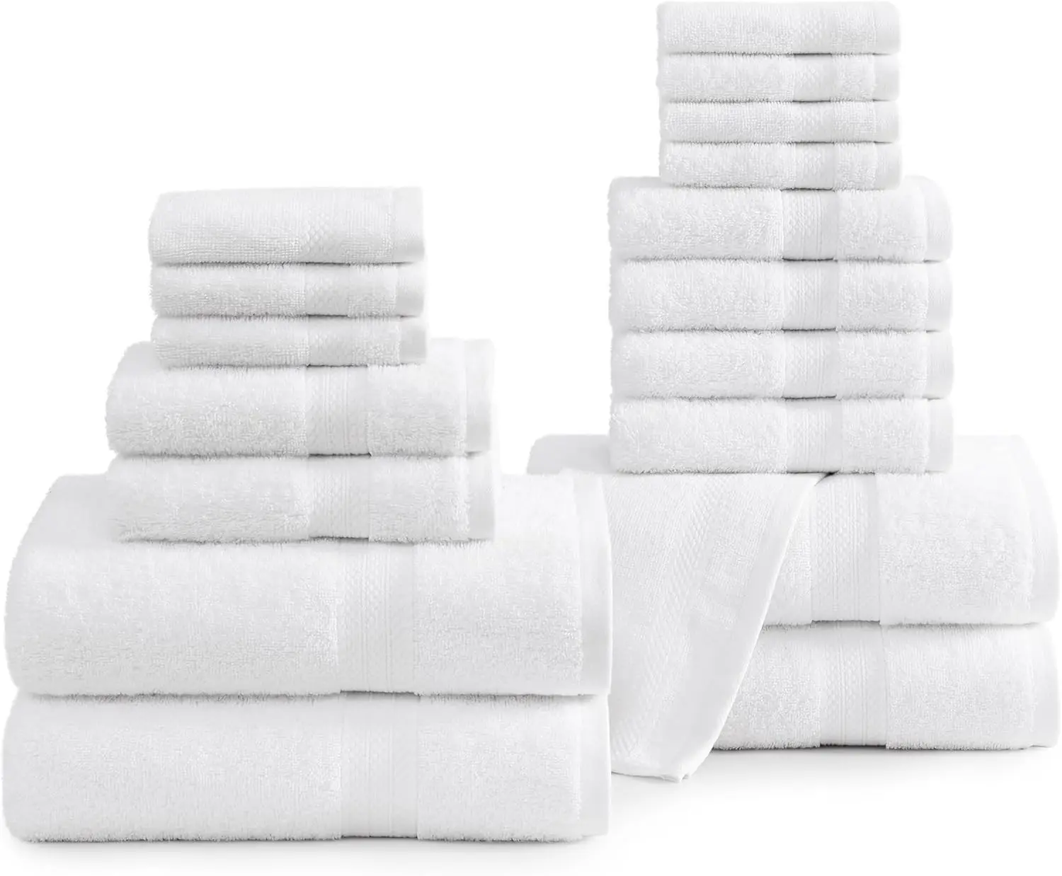 18-Piece Cotton Towel Set - Super Soft, Absorbent & Quick Dry - 4 Bath, 8 Washcloths, 6 Hand Towels - Hotel Quality, Ideal for Spa, Gym & Travel - White
18-Piece Cotton Towel Set - Super Soft, Absorbent & Quick Dry - 4 Bath, 8 Washcloths, 6 Hand Towels - Hotel Quality, Ideal for Spa, Gym & Travel - White