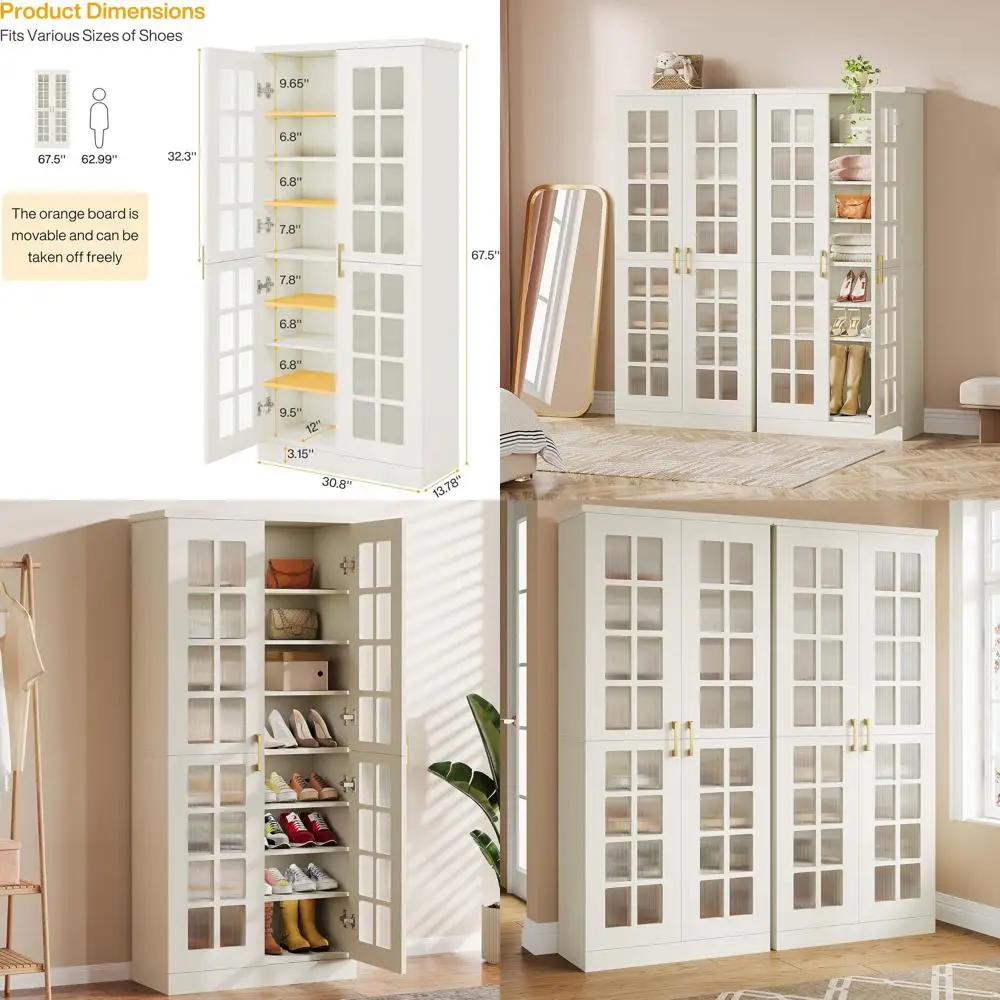 2-Piece 8-Tier Adjustable Shoe Storage Cabinet Set, Ideal for Entryway, Hallway, Closet, Living Room, White
2-Piece 8-Tier Adjustable Shoe Storage Cabinet Set, Ideal for Entryway, Hallway, Closet, Living Room, White