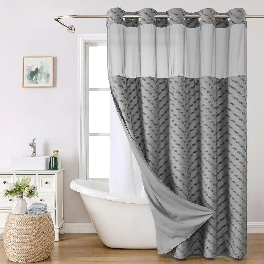 Hook Tufted Chevron Striped Shower Curtain with Snapin Fabric Liner set71Wx74H72H,Grey Hotel Grade Boho Style Shower Curtain wit
Hook Tufted Chevron Striped Shower Curtain with Snapin Fabric Liner set71Wx74H72H,Grey Hotel Grade Boho Style Shower Curtain wit