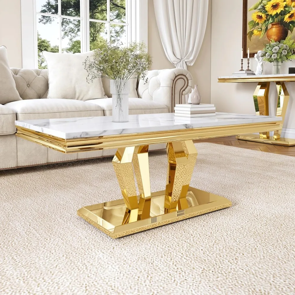 Современный мраморный журнальный столик, 47-дюймовый стол для гостиной с ромбовидным основанием из нержавеющей стали и утолщенной столешницей из искусственного мрамора для Livi 
Современный мраморный журнальный столик, 47-дюймовый стол для гостиной с ромбовидным основанием из нержавеющей стали и утолщенной столешницей из искусственного мрамора для Livi