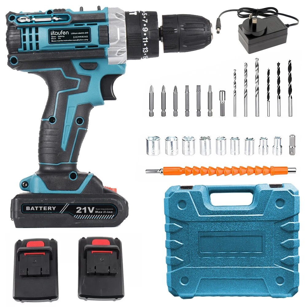 Practical 21V cordless electric drill electric screwdriver, mini wireless power drive, with 2 lithium-ion batteries, home DIY wi
Practical 21V cordless electric drill electric screwdriver, mini wireless power drive, with 2 lithium-ion batteries, home DIY wi