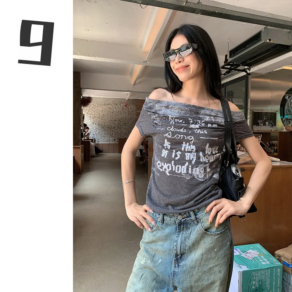 Street Sle American Hot Girl Diagonal oulder T-irt Women's ort Sve Letter Print Top Waist Cinched Polyester Fiber
Street Sle American Hot Girl Diagonal oulder T-irt Women's ort Sve Letter Print Top Waist Cinched Polyester Fiber