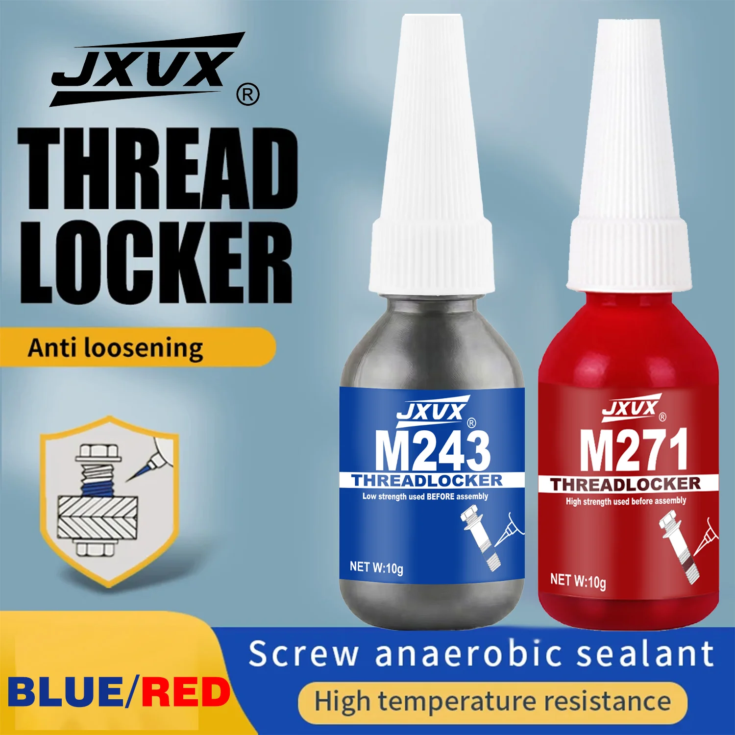 243/271 Threadlocker High temperature Anaerobic Screw Glue Strong Anti-slip Fastening Blue/Rred Thread Locker Medium And Strength Resistant Removable Industrial Sealant 6PCS.
243/271 Threadlocker High temperature Anaerobic Screw Glue Strong Anti-slip Fastening Blue/Rred Thread Locker Medium And Strength Resistant Removable Industrial Sealant 6PCS.
