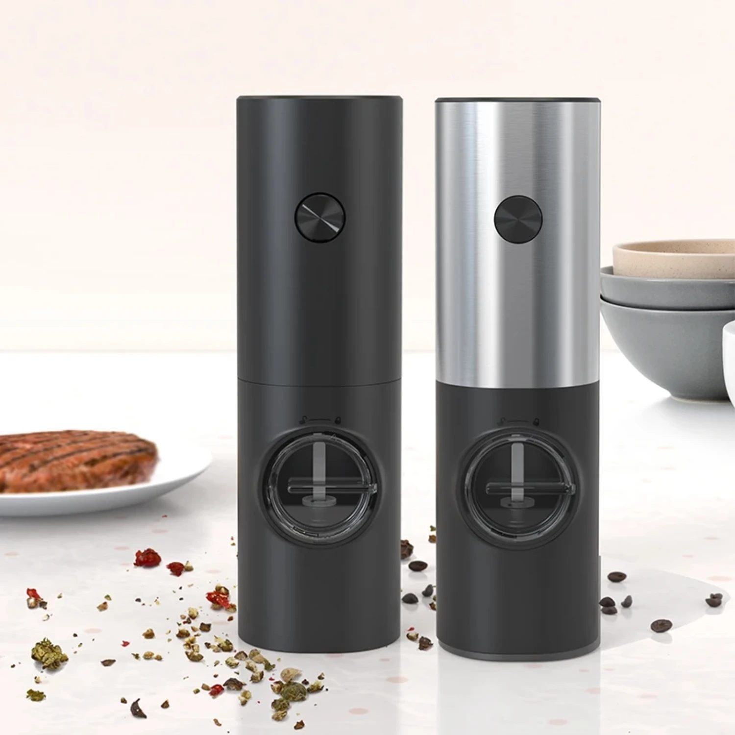 Adjustable Coarseness Pepper Grinder and Salt Mill - Automatic Spice Grinders for Kitchen with Stylish Design and Easy-to-Use Fe
Adjustable Coarseness Pepper Grinder and Salt Mill - Automatic Spice Grinders for Kitchen with Stylish Design and Easy-to-Use Fe