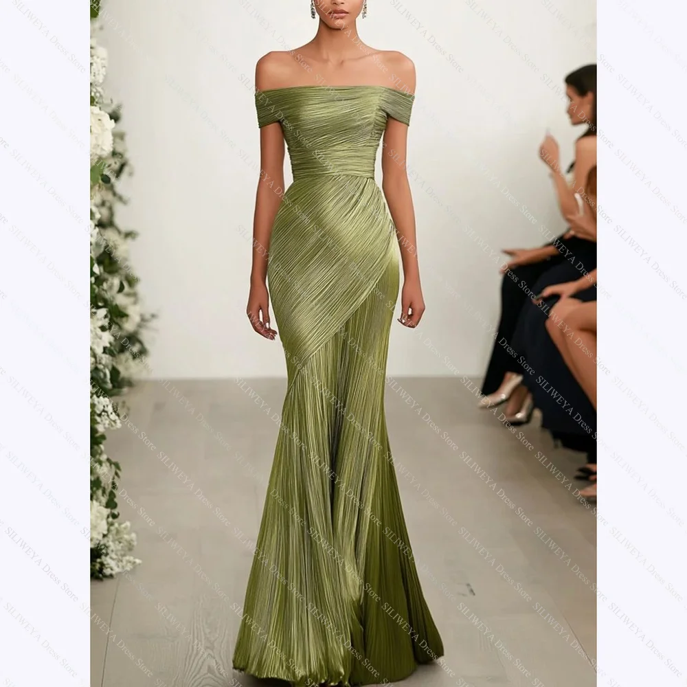 Simple Green Women's Evening Dresses Off The Shoulder Pleats Floor-Length Mermaid Dress Formal Dinner Party Gowns Custom Made
Simple Green Women's Evening Dresses Off The Shoulder Pleats Floor-Length Mermaid Dress Formal Dinner Party Gowns Custom Made