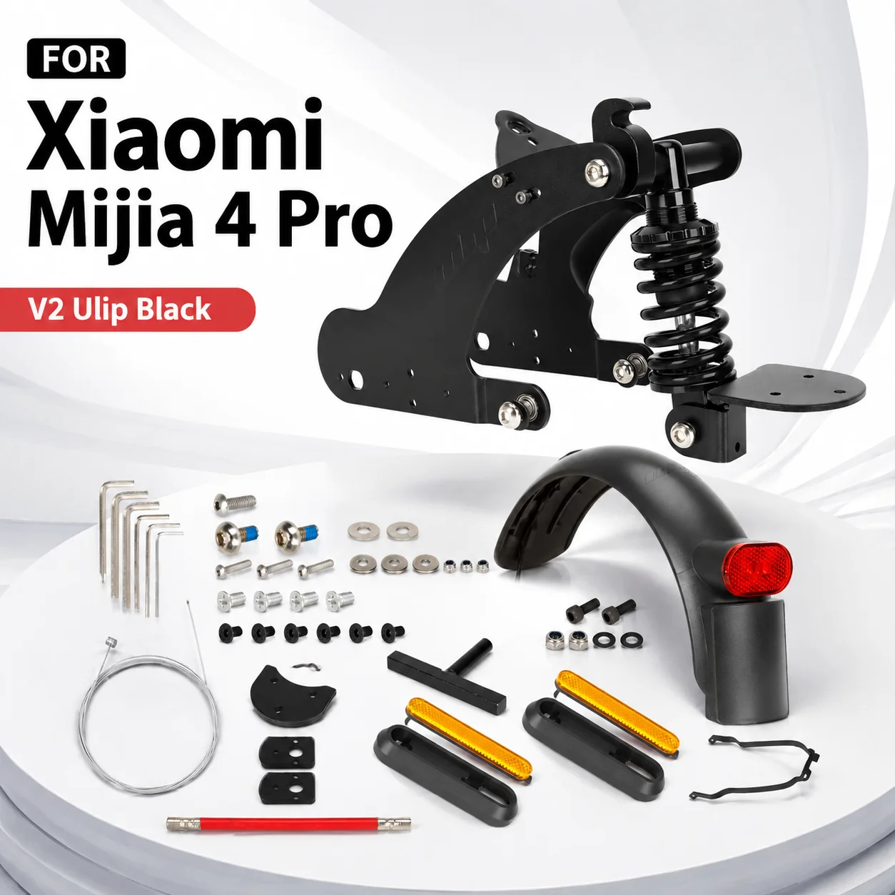 V2 Ulip Black Rear Shock Absorber with Mudguard Bracket for Xiaomi Mijia 4 Pro Electric Scooter Suspension Upgrade
V2 Ulip Black Rear Shock Absorber with Mudguard Bracket for Xiaomi Mijia 4 Pro Electric Scooter Suspension Upgrade