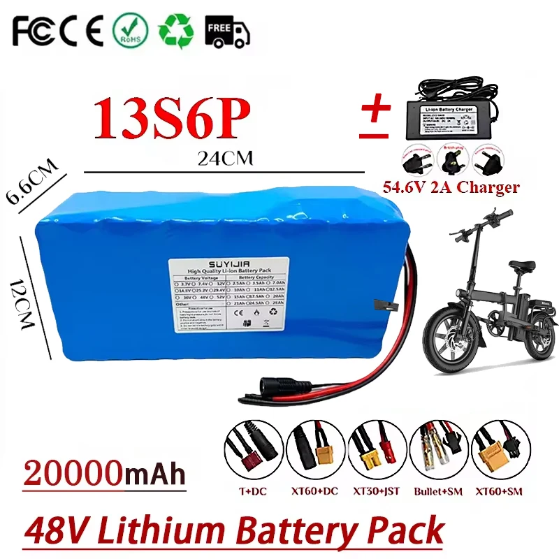 13S6P 48V 20000mAh 18650 Rechargeable Lithium Battery Pack Built-in 50A BMS for Electric Bicycle Electric Scooter+54.6V2ACharger
13S6P 48V 20000mAh 18650 Rechargeable Lithium Battery Pack Built-in 50A BMS for Electric Bicycle Electric Scooter+54.6V2ACharger