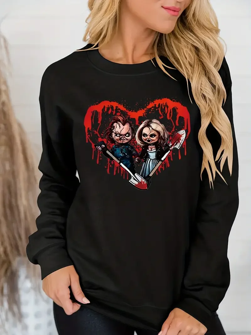 Graphic print crewneck sweatshirt, casual long-sleeved women's clothing for spring and fall
Graphic print crewneck sweatshirt, casual long-sleeved women's clothing for spring and fall