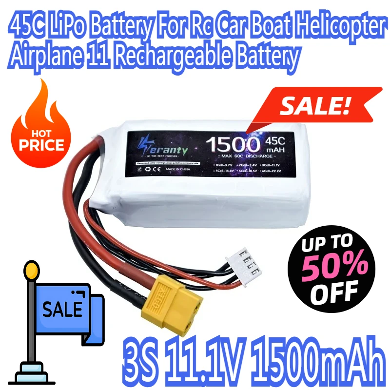 11.1V 1500mAh 3S 45C LiPo Battery for Rc Car Boat Helicopter Airplane 11.1v Rechargeable Battery T/XT60/JST/XT30 Plug
11.1V 1500mAh 3S 45C LiPo Battery for Rc Car Boat Helicopter Airplane 11.1v Rechargeable Battery T/XT60/JST/XT30 Plug
