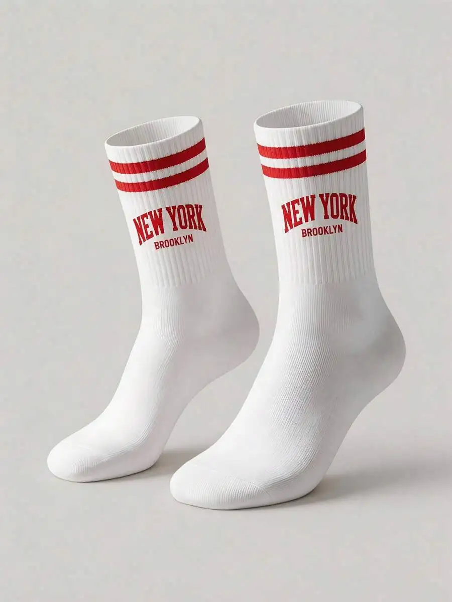 Mens Mid-Calf Socks With Red Double Stripes And New York Brooklyn Print Casual Sport
Mens Mid-Calf Socks With Red Double Stripes And New York Brooklyn Print Casual Sport