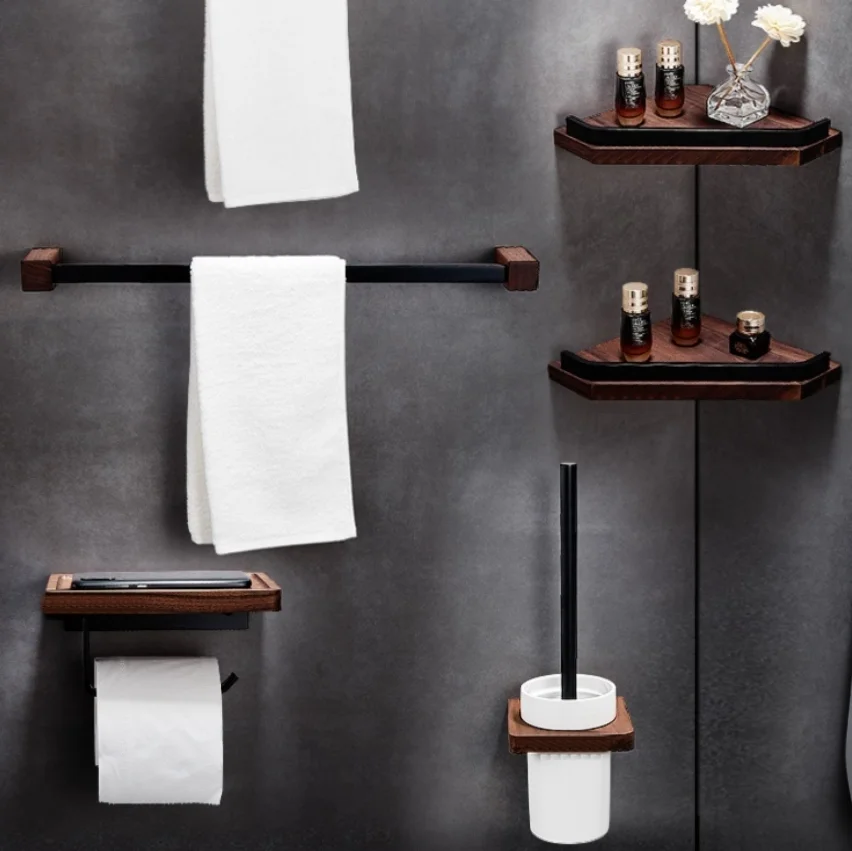 Black walnut solid wood bath towel rack Black bathroom towel rack towel bar toilet paper rack shelf toilet brush holder
Black walnut solid wood bath towel rack Black bathroom towel rack towel bar toilet paper rack shelf toilet brush holder