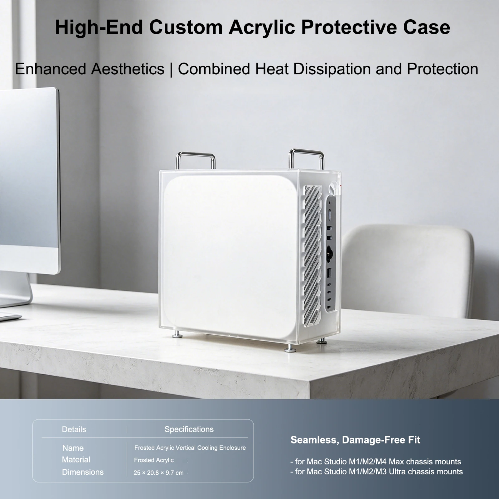 Vertical Stand Case for Mac Studio M1/M2/M4 Ultra with Full Port Access Magnetic Side Cover Anti Scratch Cooling Ventilation
Vertical Stand Case for Mac Studio M1/M2/M4 Ultra with Full Port Access Magnetic Side Cover Anti Scratch Cooling Ventilation