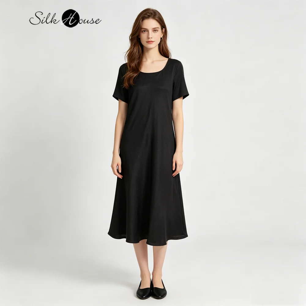 2026 Women's Fashion Summer New Black 100% Natural Mulberry Silk Gambiered Guangdong Gauze Round Neck Short Sleeve Dress
2026 Women's Fashion Summer New Black 100% Natural Mulberry Silk Gambiered Guangdong Gauze Round Neck Short Sleeve Dress