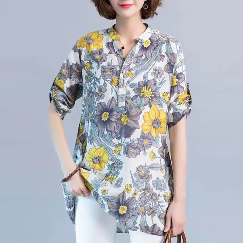 Office Lady Casual V-Neck Button Midi Blouse Korean Loose Spring Summer Stylish Floral Printed Female Clothing 3/4 Sleeve Shirt
Office Lady Casual V-Neck Button Midi Blouse Korean Loose Spring Summer Stylish Floral Printed Female Clothing 3/4 Sleeve Shirt