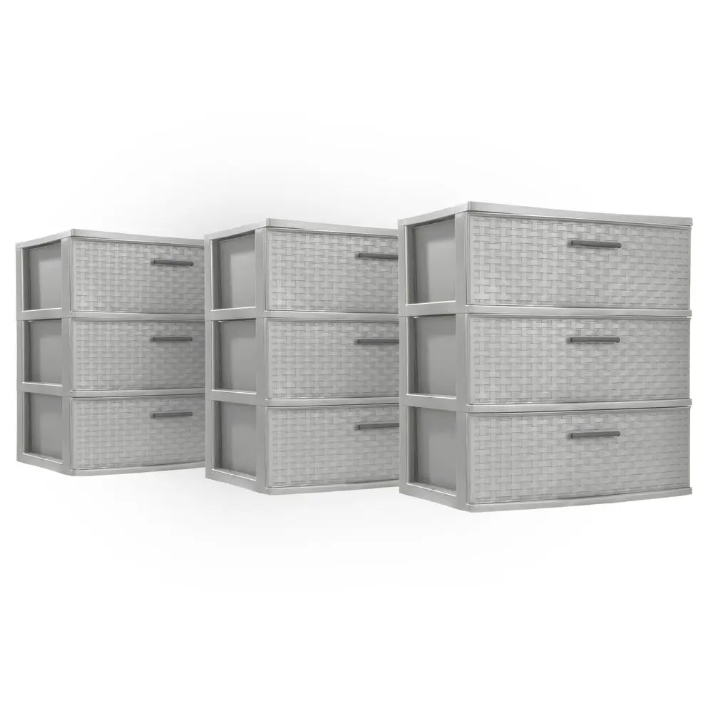 3 Drawer Wide Storage Tower, Plastic Weave Organizer, Cement Lightweight Opaque Container for Bedrooms, Closets, or Bathrooms 3
3 Drawer Wide Storage Tower, Plastic Weave Organizer, Cement Lightweight Opaque Container for Bedrooms, Closets, or Bathrooms 3