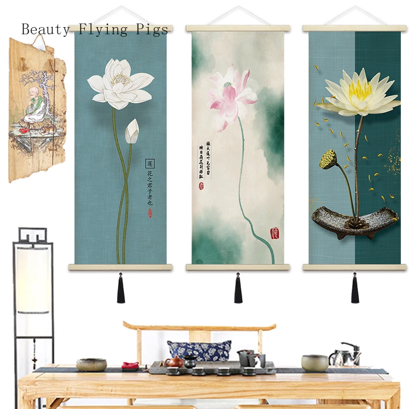 1pc 50*100cm New Chinese Zen Lotus Hanging Painting Living Room Hanging Cloth Painting Bedroom Floral Tapestry Fabric Art
1pc 50*100cm New Chinese Zen Lotus Hanging Painting Living Room Hanging Cloth Painting Bedroom Floral Tapestry Fabric Art