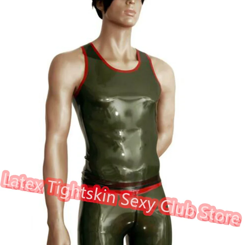 Handmade Latex Men Sleeveless Shirt Man Sexy Tops Rubber Vest Army Green with Red Trim Cosplay Costume
Handmade Latex Men Sleeveless Shirt Man Sexy Tops Rubber Vest Army Green with Red Trim Cosplay Costume