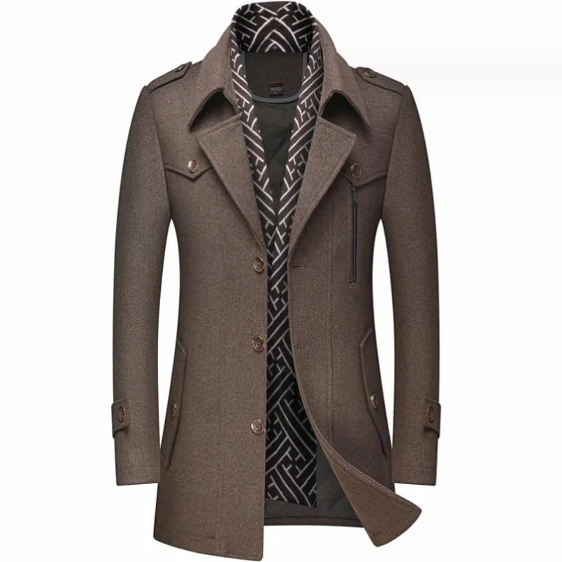 Winter Men's Woolen Coats Fashion Thicken Mid Length Trench Solid Turn Down Collar Warm Outerwear Business Casual Wool Coat Men
Winter Men's Woolen Coats Fashion Thicken Mid Length Trench Solid Turn Down Collar Warm Outerwear Business Casual Wool Coat Men