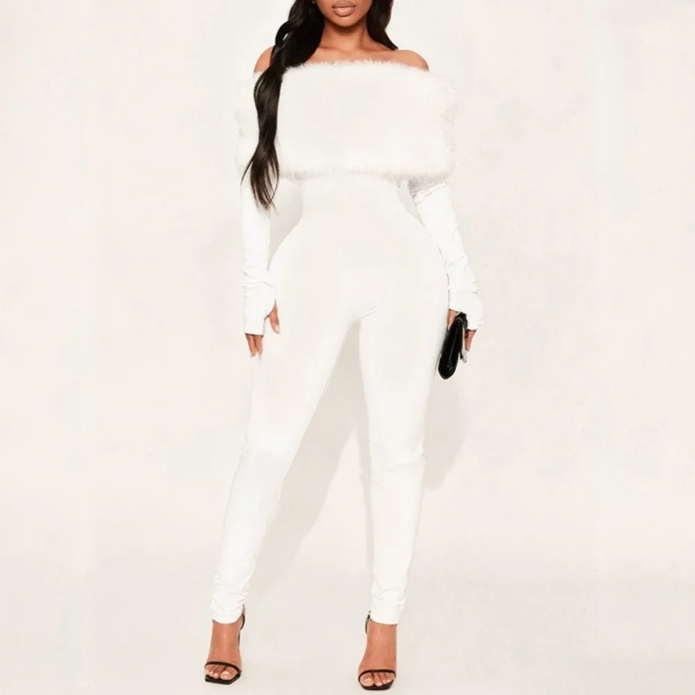 Winter New Sexy Fur Patchwork Bodycon Jumpsuits for Woman Solid Color Off Showlder Backless Rompers Female Overalls
Winter New Sexy Fur Patchwork Bodycon Jumpsuits for Woman Solid Color Off Showlder Backless Rompers Female Overalls