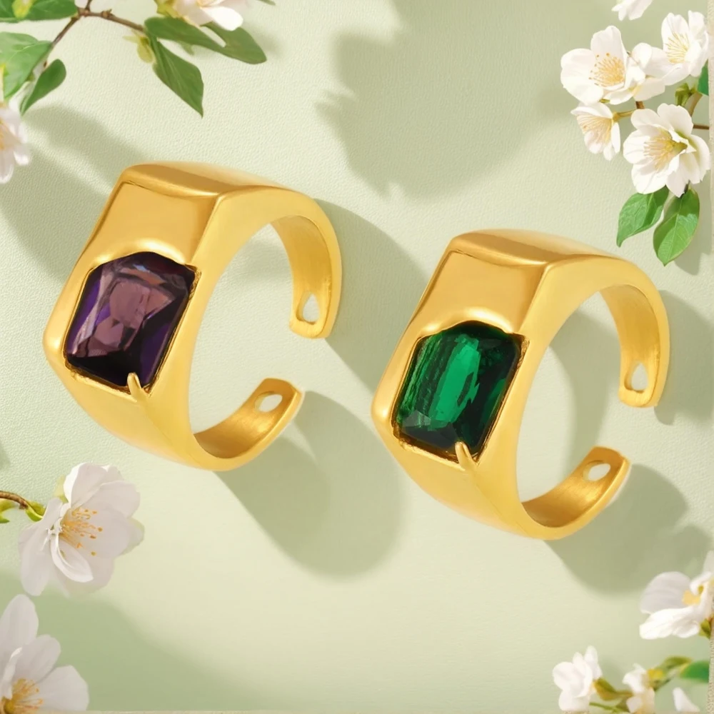 Women's Open Ring Set with Green Purple Zircon Stainless Steel Fashion Versatile Jewelry Accessories
Women's Open Ring Set with Green Purple Zircon Stainless Steel Fashion Versatile Jewelry Accessories