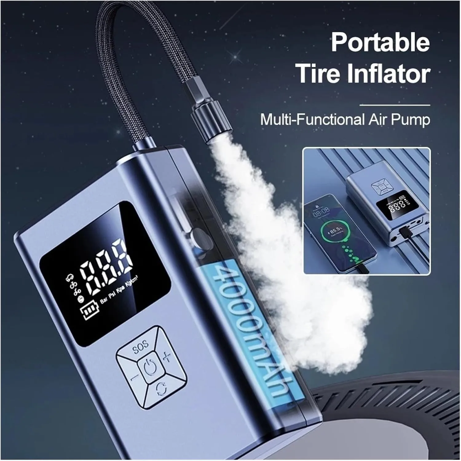 Беспроводной автомобильный компрессор 120 Вт, 130 PSI, 4000 мАч, портативный, 12 В, USB, двойное назначение для велосипедов, мотоциклов, мячей
Беспроводной автомобильный компрессор 120 Вт, 130 PSI, 4000 мАч, портативный, 12 В, USB, двойное назначение для велосипедов, мотоциклов, мячей