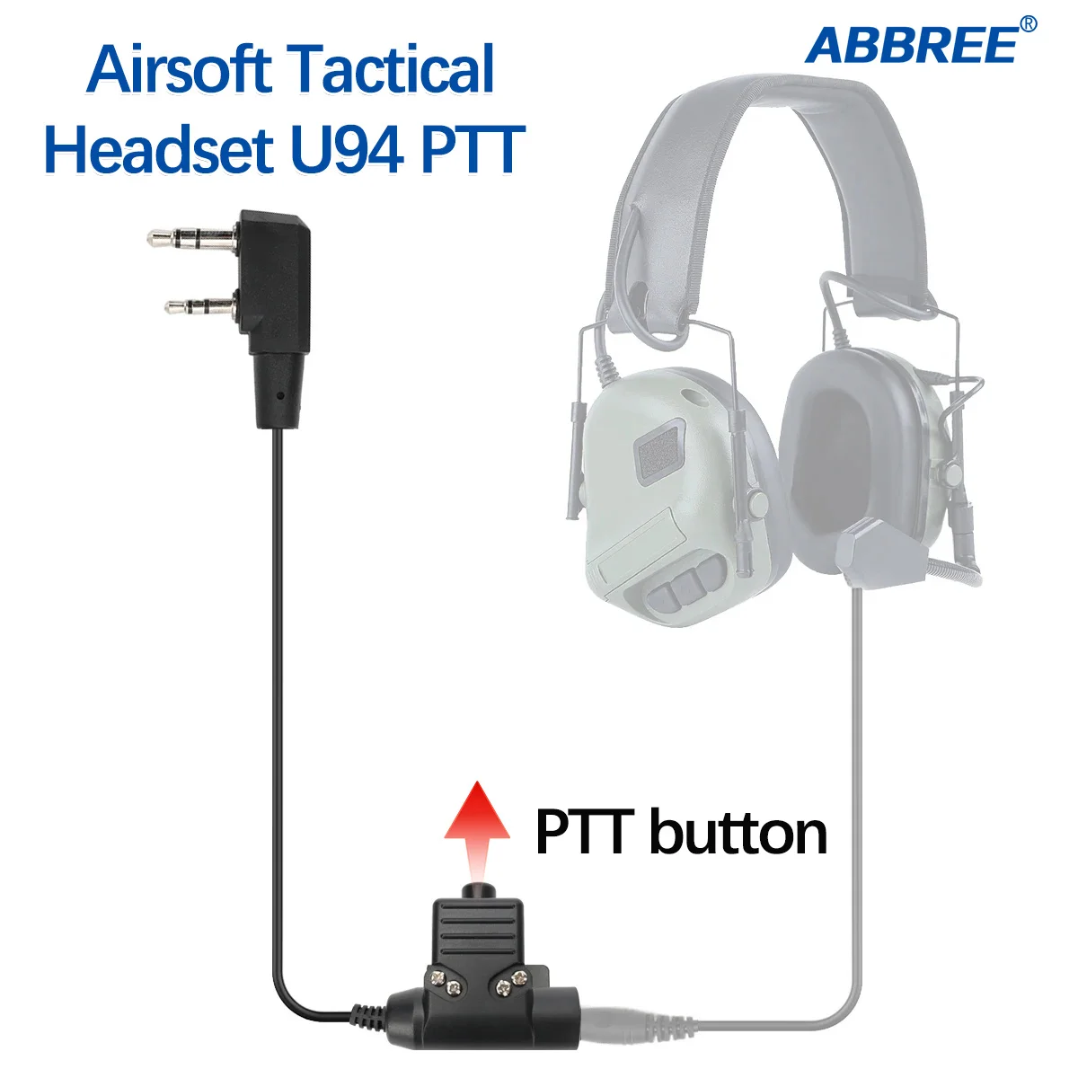 ABBREE Tactical U94 PTT Cable Headset 2-контактный адаптер K для BAOFENG UV-5R UV-5RH UV-32 UV-21 PRO Quansheng UV-K5 8 Walkie Talkie 
ABBREE Tactical U94 PTT Cable Headset 2-контактный адаптер K для BAOFENG UV-5R UV-5RH UV-32 UV-21 PRO Quansheng UV-K5 8 Walkie Talkie