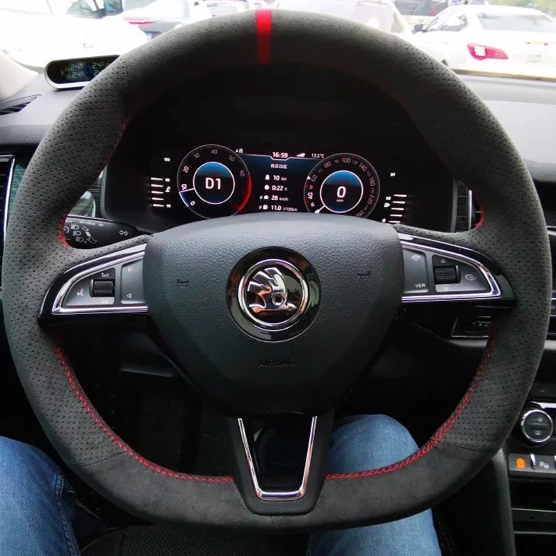 Для Skoda Octavia 2015-2019 Fabia Kodiaq Superb Scala, прошитый вручную замшевый нескользящий чехол на руль автомобиля
Для Skoda Octavia 2015-2019 Fabia Kodiaq Superb Scala, прошитый вручную замшевый нескользящий чехол на руль автомобиля