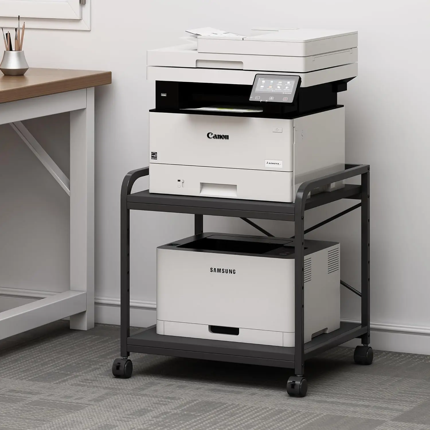 2 Tier Under Desk Printer Stand with Storage, 20 Inches Deep Adjustable Shelf Rolling Cart for Home Office - Black
2 Tier Under Desk Printer Stand with Storage, 20 Inches Deep Adjustable Shelf Rolling Cart for Home Office - Black