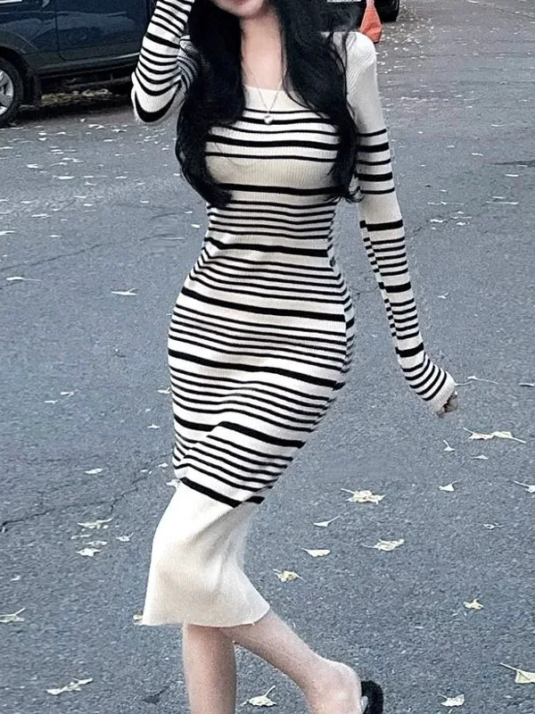 Version Korean 2024 Autumn/winter New Square Collar Striped Long Sleeve Dress Women High Waisted Wrap Hip Long Dress 647Q
Version Korean 2024 Autumn/winter New Square Collar Striped Long Sleeve Dress Women High Waisted Wrap Hip Long Dress 647Q