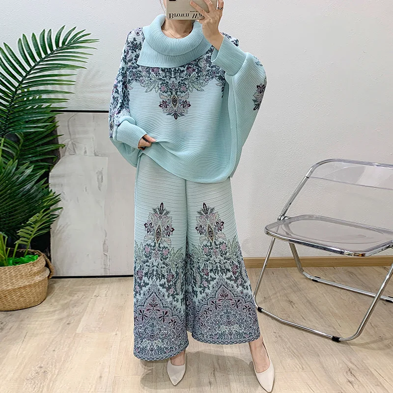 2 Pieces Set For Woman Fashion Miyake Pleated 2025 Spring Summer Turndown Collar Long Sleeved Printed Top + Wide Leg Pants
2 Pieces Set For Woman Fashion Miyake Pleated 2025 Spring Summer Turndown Collar Long Sleeved Printed Top + Wide Leg Pants