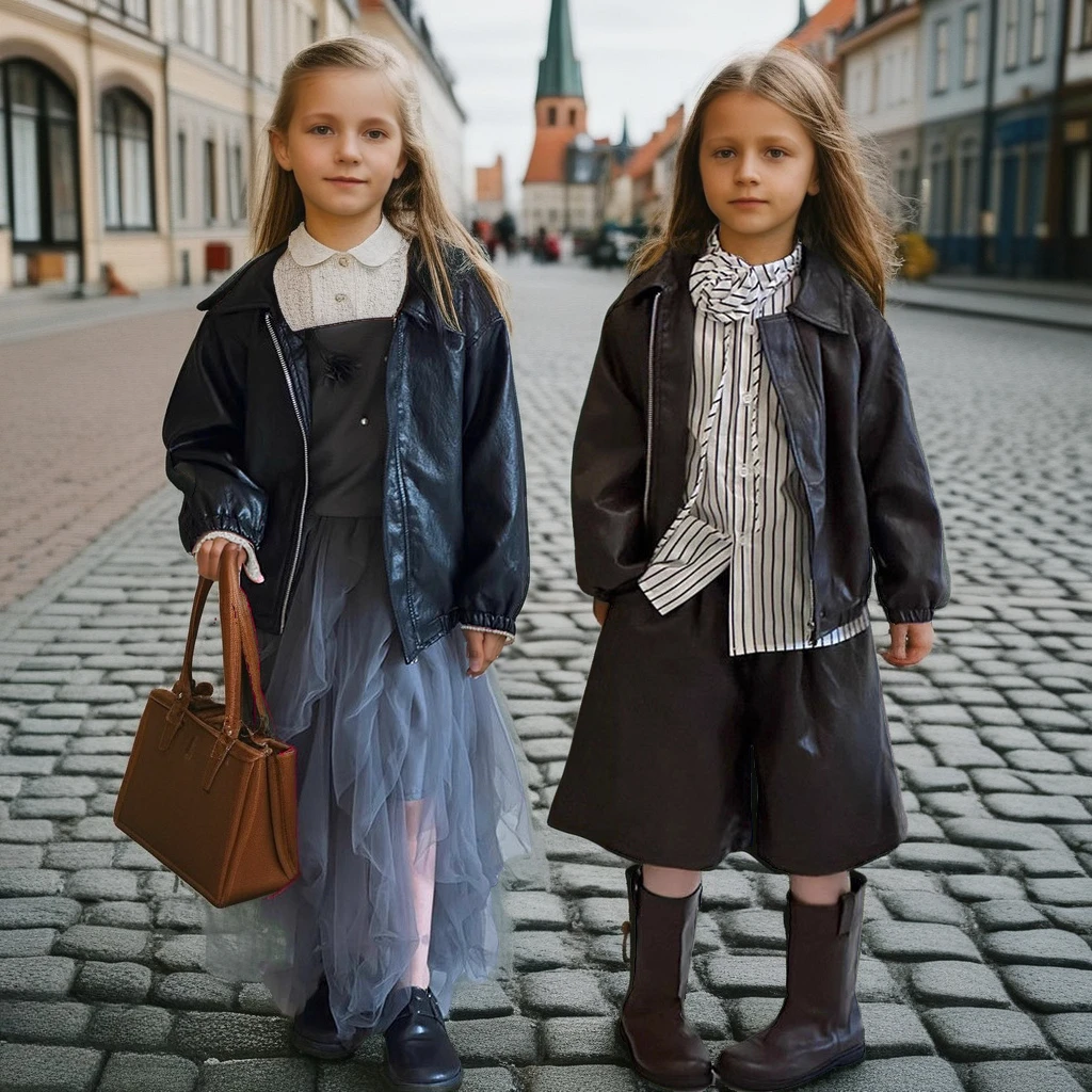 Autumn Kids Leather Jacket Outfit Set Boys Girls PU Leather Jacket Shorts Cool Biker Style MIX MATCH Children's Fashion Clothes 
Autumn Kids Leather Jacket Outfit Set Boys Girls PU Leather Jacket Shorts Cool Biker Style MIX MATCH Children's Fashion Clothes