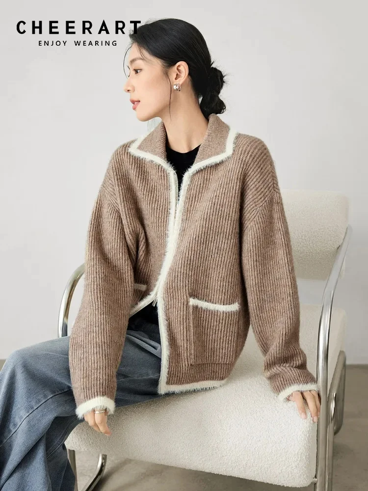 CHEERART кардиганы из искусственной норки, свитер для женщин, зима 2025, коричневый, на молнии, свободный меховой кардиган, повседневная корейская модная одежда 
CHEERART кардиганы из искусственной норки, свитер для женщин, зима 2025, коричневый, на молнии, свободный меховой кардиган, повседневная корейская модная одежда