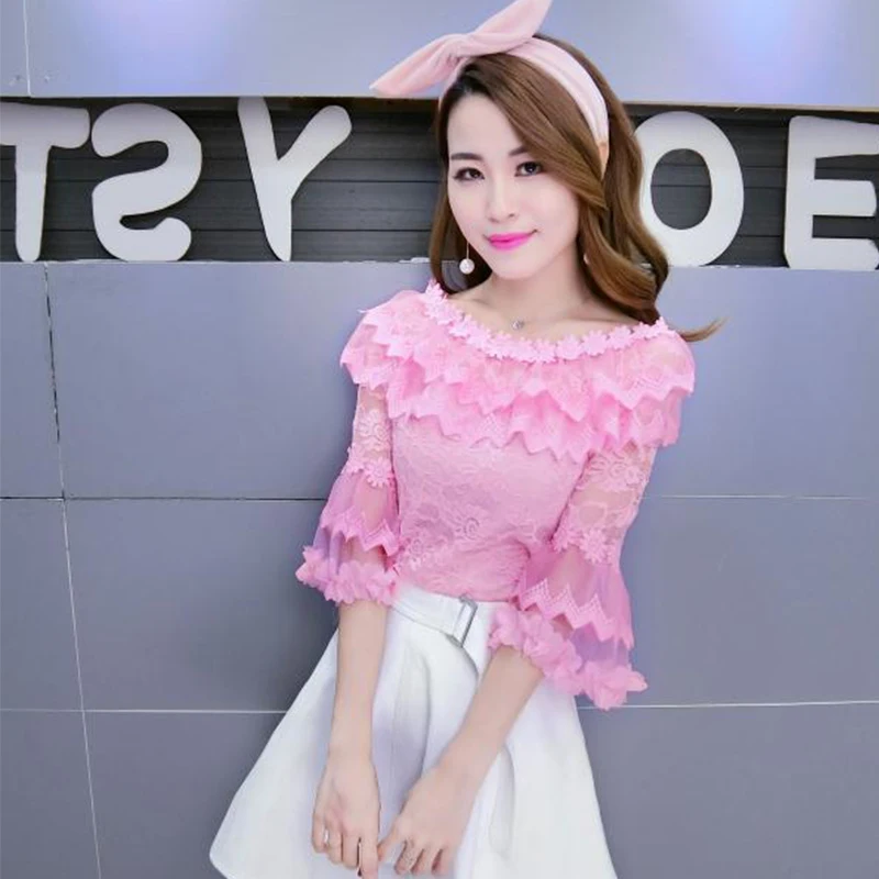 Sweet Lace Shirt Women's Short Sleeve Bell Sleeve Ruffle Hem Base Layer Top Summer New Style Korean Version Versatile Slimming
Sweet Lace Shirt Women's Short Sleeve Bell Sleeve Ruffle Hem Base Layer Top Summer New Style Korean Version Versatile Slimming