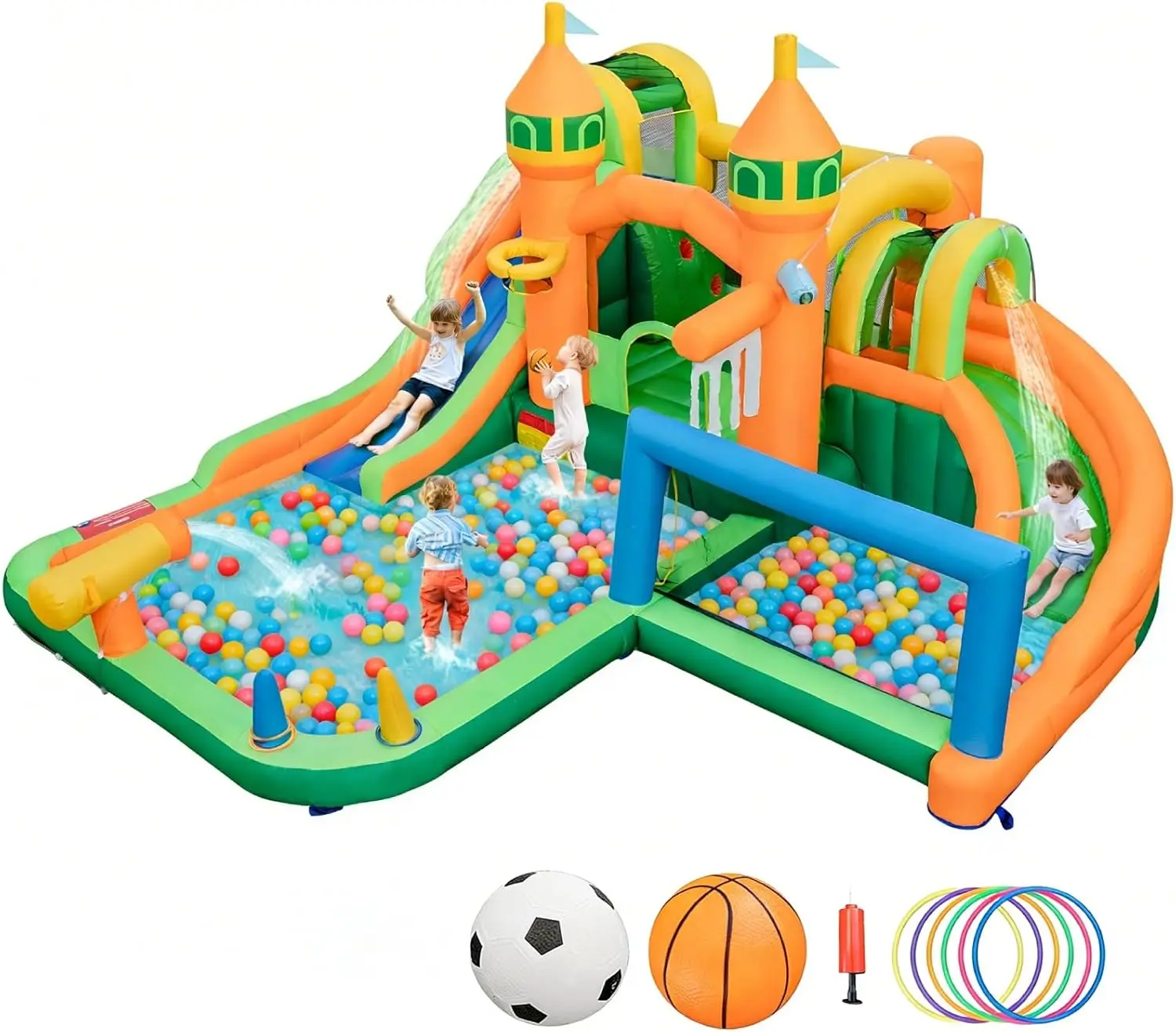 9-in-1 Inflatable Water Park Bounce House with Dual Slides, Splash Pool, and Water Soccer – Outdoor Jump Castle for Big Kids Ages 3+
9-in-1 Inflatable Water Park Bounce House with Dual Slides, Splash Pool, and Water Soccer – Outdoor Jump Castle for Big Kids Ages 3+