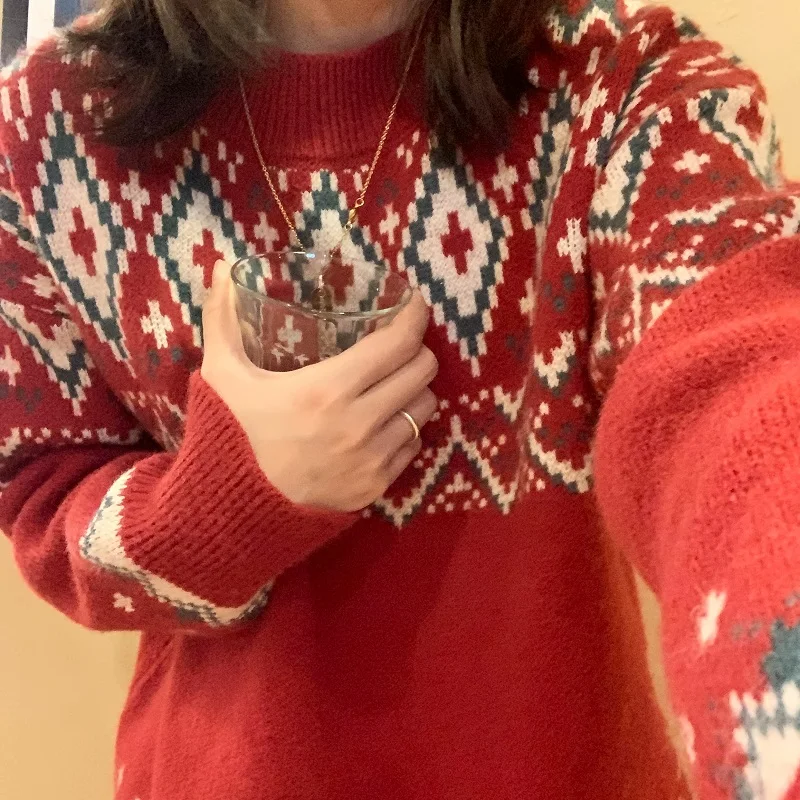 Christmas Sweater Female 2024 Autumn Winter Loose Retro Holiday Vintage Pullover Knitted Top New Sweaters Casual Tops Women
Christmas Sweater Female 2024 Autumn Winter Loose Retro Holiday Vintage Pullover Knitted Top New Sweaters Casual Tops Women