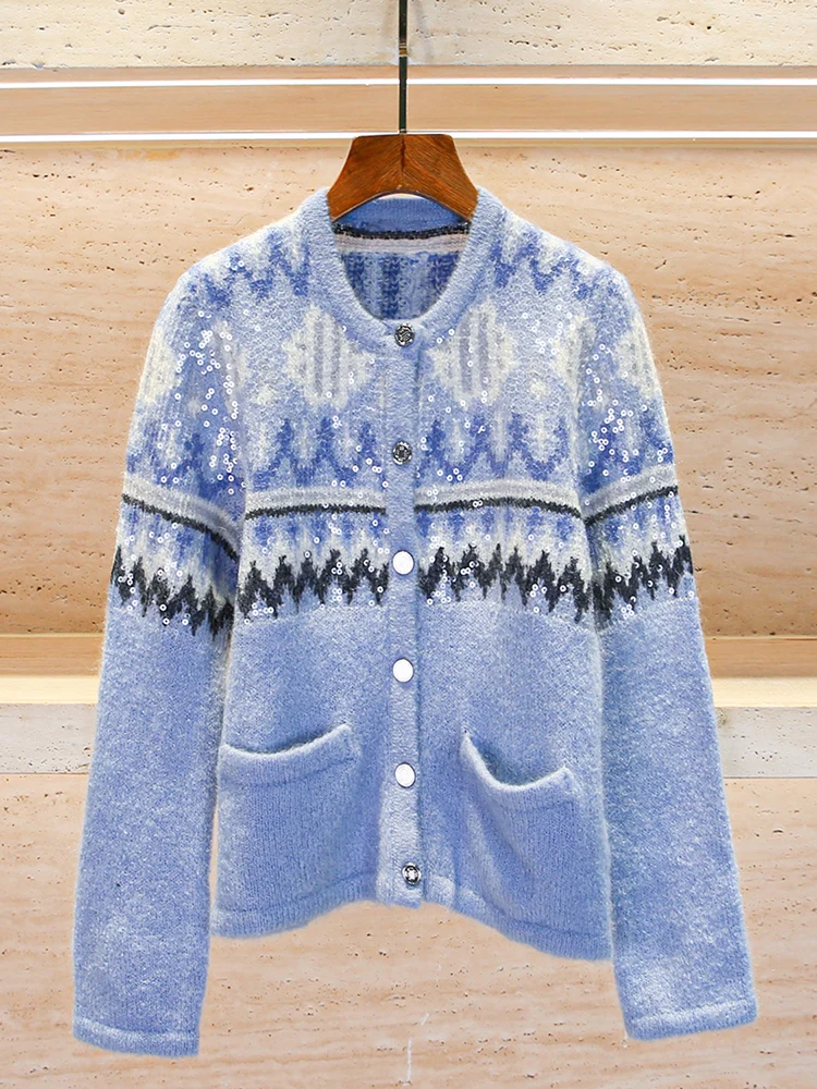 MIGII Blue Sequin Knitted Open Cardigan Women's Lazy Sle High End Faion Outerwear Simple Commute Sle Regular Fit Button...
MIGII Blue Sequin Knitted Open Cardigan Women's Lazy Sle High End Faion Outerwear Simple Commute Sle Regular Fit Button...